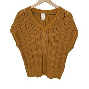 Joie Caramel Brown Tan Sweater Vest Open Knit Pullover V-Neck Short Sleeve Sz M